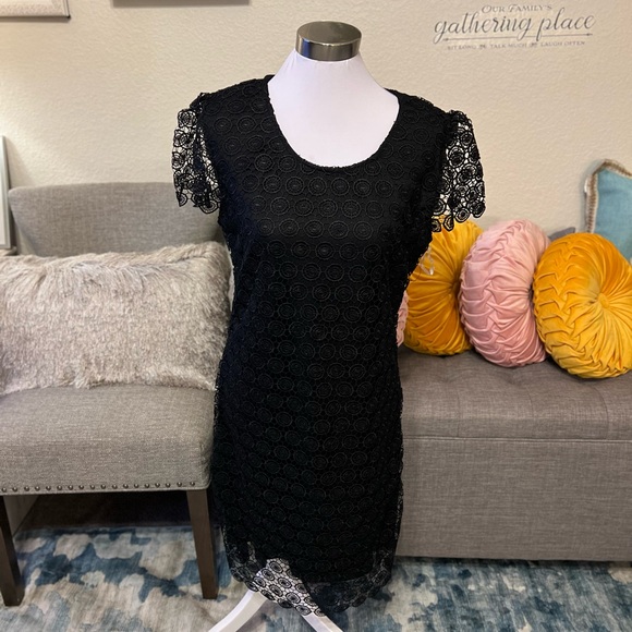 Blush Nude Crochet Lace Sheath Dress by Michael K - Picture 8 of 9